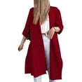 thumbnail image 5 of HAPIMO Women's Casual Turn Down Collar Midi Peacoat Trench Coats Long Sleeve Outwear Solid Color Overcoats Winter Outfits Open Front Cardigans Fall Fashion Red L, 5 of 9