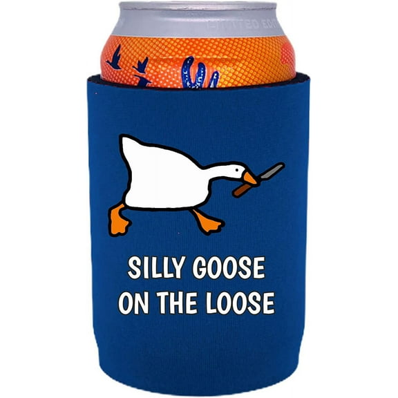 Silly Goose On The Loose Funny Full Bottom Can Coolie (Royal Blue)