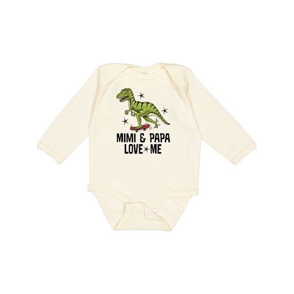 Inktastic Mimi and Papa Love Me Grandchild Dinosaur Boys Long Sleeve Baby Bodysuit