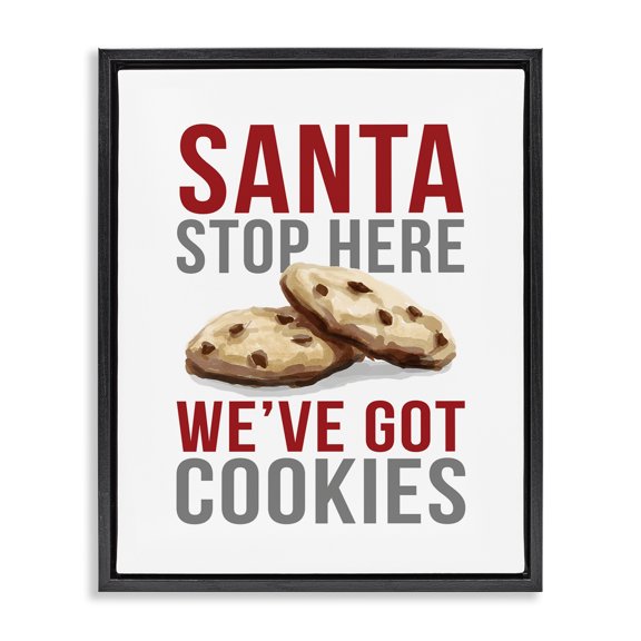 Stupell Industries Santa We Have Cookies Humor Painting Black Floater Framed Canvas Art Print Wall Art, 17 x 21