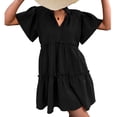 thumbnail image 2 of Vestidos con cuello en V vestido corto suelto y transpirable para mujer cómodo cordón frontal para verano fiesta compras escuela ANGGREK Otros, 2 of 5