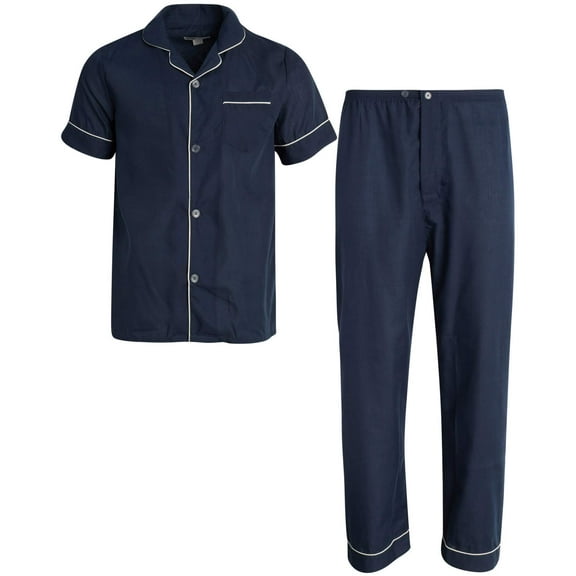 Ten West Apparel Men's 2-Piece Pajama Set with Short Sleeve Shirt and Long Pants, Size Small, Navy