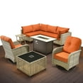 thumbnail image 2 of Ovios Outdoor Furniture 9 Pieces Patio Conversation Set with 42" Gas Fire Pit All-Weather Rattan Wicker Outdoor Sectionals with Swivel Gliding Chair and Solar Glowing Table for Backyard, 2 of 11