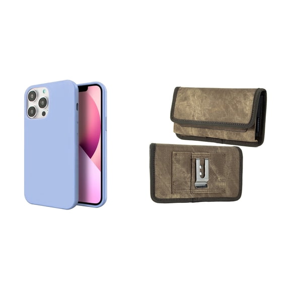 Slim Silicone Case and Belt Holster Pouch for iPhone 14 Pro Max (Lavender/Brown)