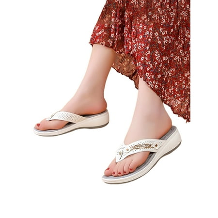 

Xavaria Womens Comfy Flower Wedge Sandals Flip-flops Slippers Summer Holiday Beach Casual Sandals Walking Shoes