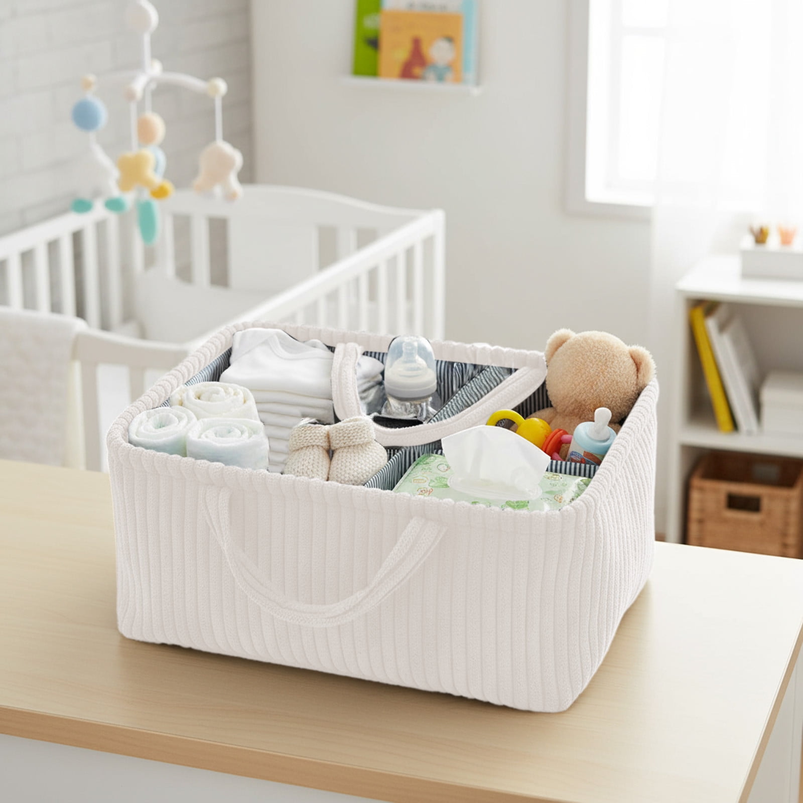 Baby Diaper Caddy Organizer - Stylish Weaving Nursery Storage Basket for Diapers and Baby Wipes, Diaper Stacker Car Organizer, newborn nursery Gift