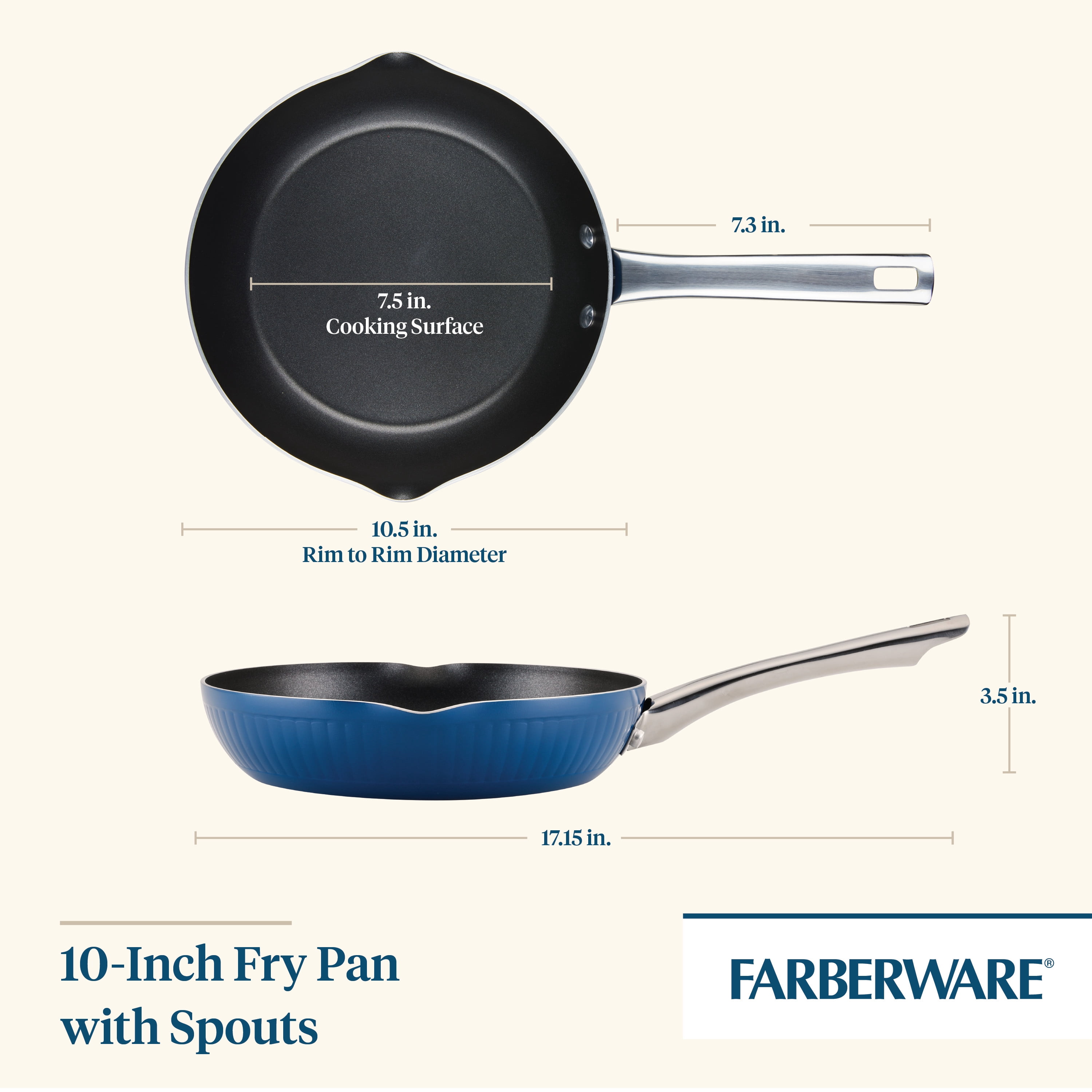 Farberware Style 10 Inch Nonstick Frying Pan / Skillet, Dishwasher Safe and Oven Safe to 500°F, Blue