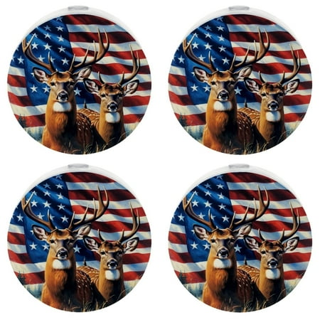 

Plug in Led Night Light with Auto Dusk to Dawn Sensor White Nightlights for Hallway Bedroom Kids Room Kitchen Stairway 4 Pack Retro American Flag Deer