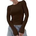 thumbnail image 1 of Gibobby Playera Termica Para Mujer Camiseta de manga larga para mujer, cuello redondo, ajustada, sexy, básica（Marrón， S), 1 of 5