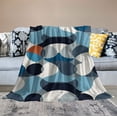 thumbnail image 2 of ONETECH Flannel Throw Blanket Mid Century Nave Blue Grey Black Abstract Geometric Art Modern Ultra Soft Plush Blanket for Bed Sofa Couch Office Lightweight Throws Comfortable Cozy Blankets, 2 of 6