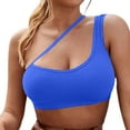 thumbnail image 2 of VBTAPA Womens One Shoulder Sports Bra Medium Support Asymmetrical Workout Yoga Bras Ribbed Knit Gym Crop Tank Top 90% off Clearance Sale Blue XL, 2 of 3