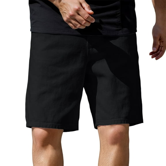 Hpapadks Jean Shorts Men Baggy Wide Leg Solid Knee Length Denim Bermuda Shorts with Pockets Basic Loose Fit Mens Denim Shorts Black L