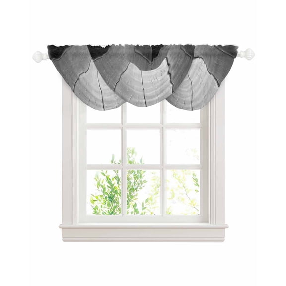 Waterfall Valances for Windows, Black Gray Ombre Kitchen Sheer Valance Curtains, Vintage Country Wooden Rod Pocket Elegant Swag Valances for Living Room Bedroom, 47.2"x38.5", 3 Panel