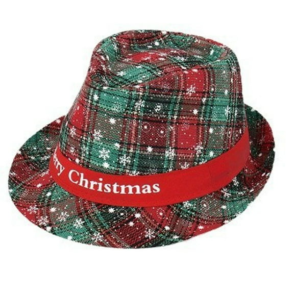 Checked Print Christmas Fedora Hat for Adults Funny Holiday Party Accessory Stylish Family Gathering Cap Festive Checked Pattern Winter Hat for Men and Women