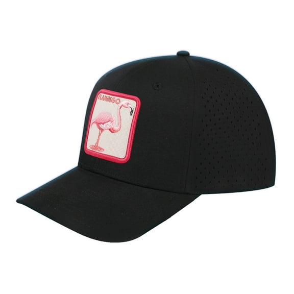 Unisex Embroidered The Flamingo, 6-Panel Microfiber Laser hole Trucker Hat, Black/Black, Adjustable Fit