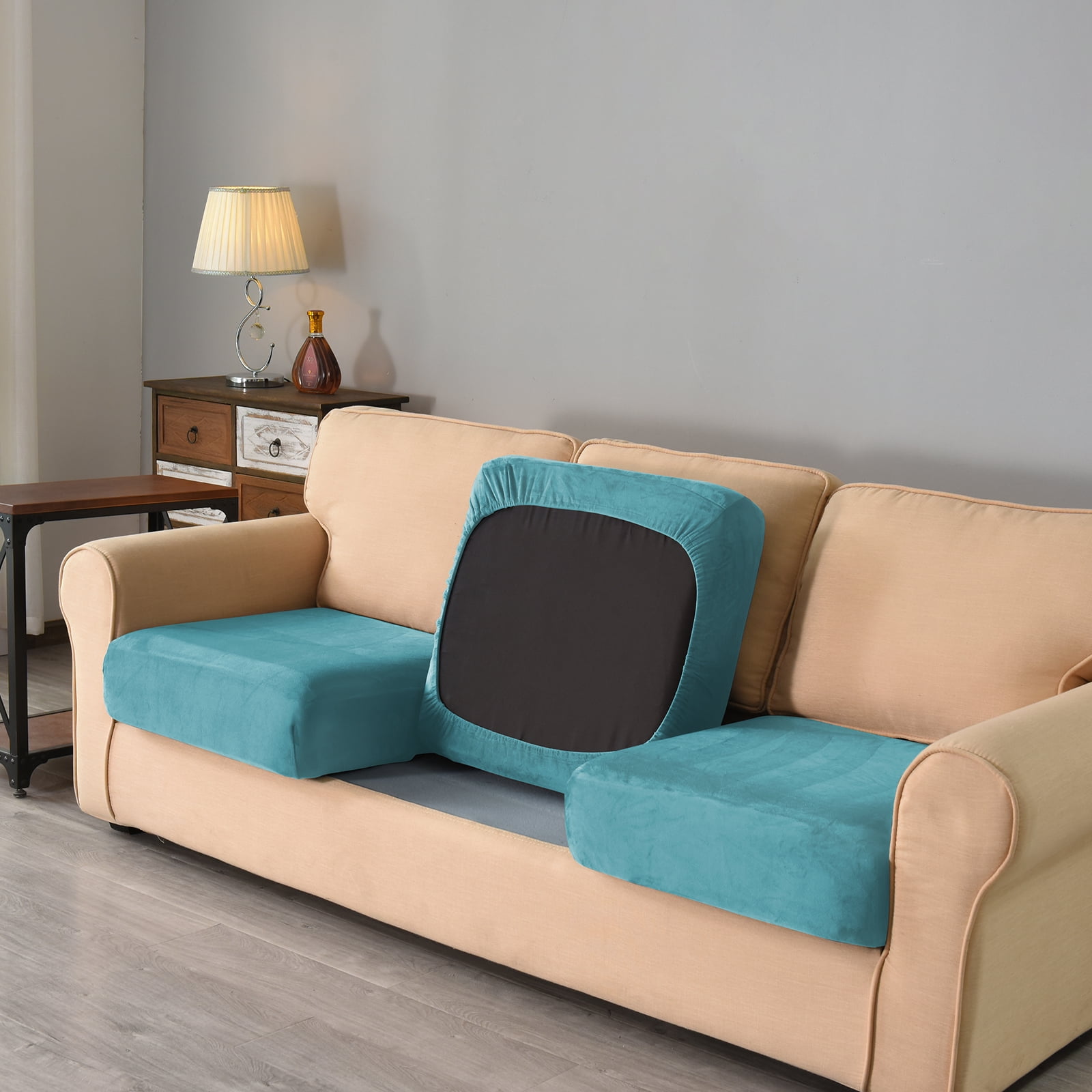 Eurhowing Velvet Sofa Slipcover, Pet-Friendly Stretch Couch Cover with Non-Slip Bottom & Cushion Covers, Washable Furniture Protector for Armchair, Blue