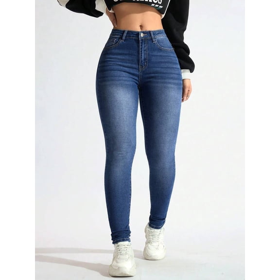 Women's High‑Rise Skinny Denim Jeggings, Stretch Fit Pants With Pockets, Casual Versatile Bottoms For Everyday Wear