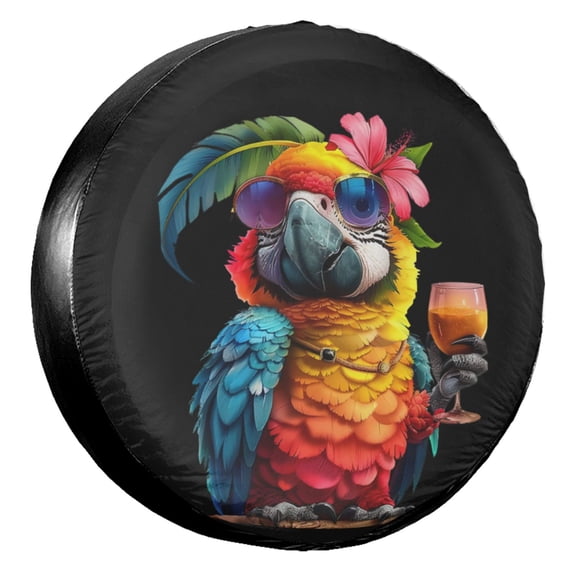 KAKALAD Funny Tropical Parrot Spare Tire Cover Universal Vehicle Accessories Buckle Car Tools 14”in