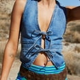thumbnail image 3 of Women Sexy Denim Vest Tops Deep V Neck Tie Front Sleeveless Jean Tank Top Low Cut Tight Fit Cropped Jean Vest Top, 3 of 7