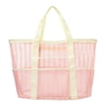 thumbnail image 1 of GUOOL Mesh Bag Beach Gym Study Stylish Picnic Vacation Essentials Striped Tote Bag Beige Pink, 1 of 9