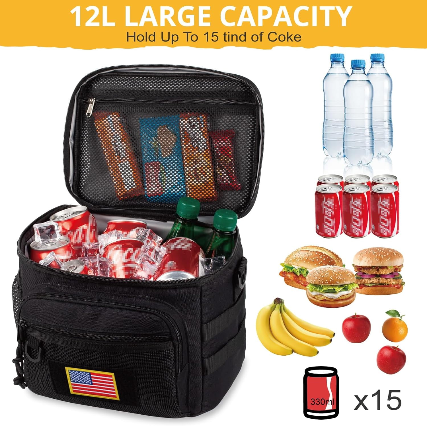 Reusable Lunch Bag for Men/Women - Insulated Lunch Box Leakproof Lunch Pail Freezable with Adjustable Shoulder Strap,Lunch Cooler Bag Picnic Bagremovable water bottle bag，Black
