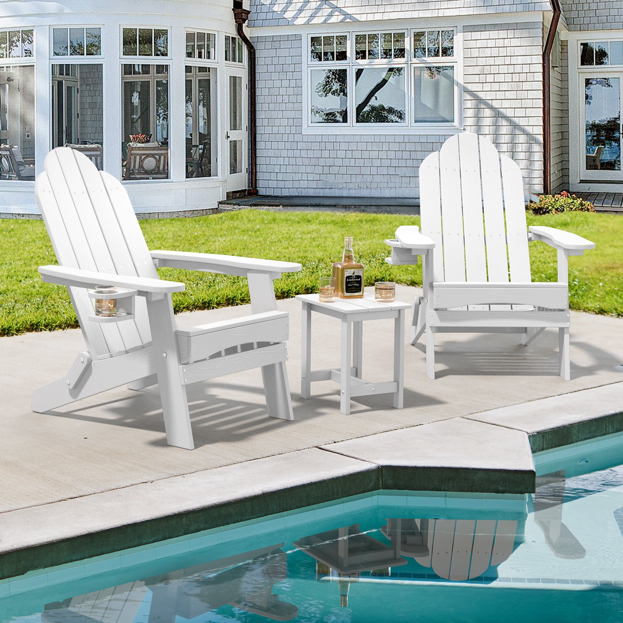 Dycanpo Folding Adirondack Chair ,Fire Pit Patio Garden Chair with Cup Holder, White