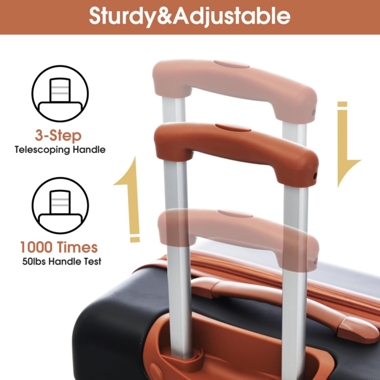 LuxyHoom Luggage Sets 4 pcs Spinner Suitcase w Travel Bag, Hard Shell Luggage with TSA Lock Lightweight, Hardshell ABS for Kids, Women, Men, Airline Approved Carry On, 16" 20" 24" 28" (Black+Brown)