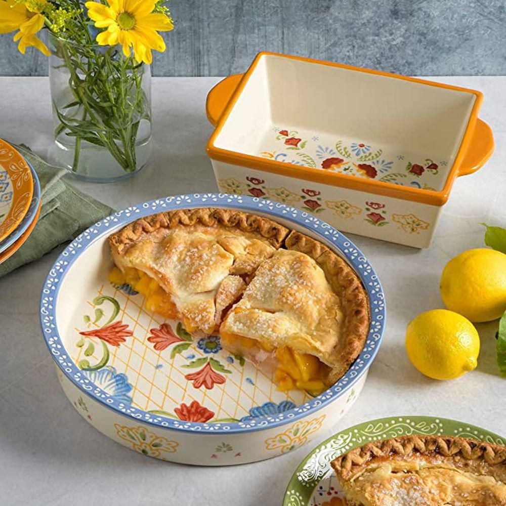 Laurie Gates Tierra 2 Piece Hand Painted Stoneware Bakeware Set