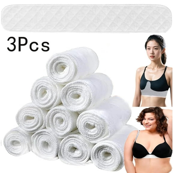 Tutuviw 3 Pcs 3-Layer Bra Liners to Absorb Sweat,Cotton Bra Liners,Rectangle Under Bra Pads,Under Breasts Under Bra Sweat Liners,Washable Cotton Breast Pads for Women Sweating Supplies(17x3in)