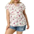 thumbnail image 1 of GRACE & GRANDEUR Hauts pour Femmes Grande Taille Rétro à Fleurs Col en V à Étages Manches Courtes Blouses 4X Blanc, 1 of 8