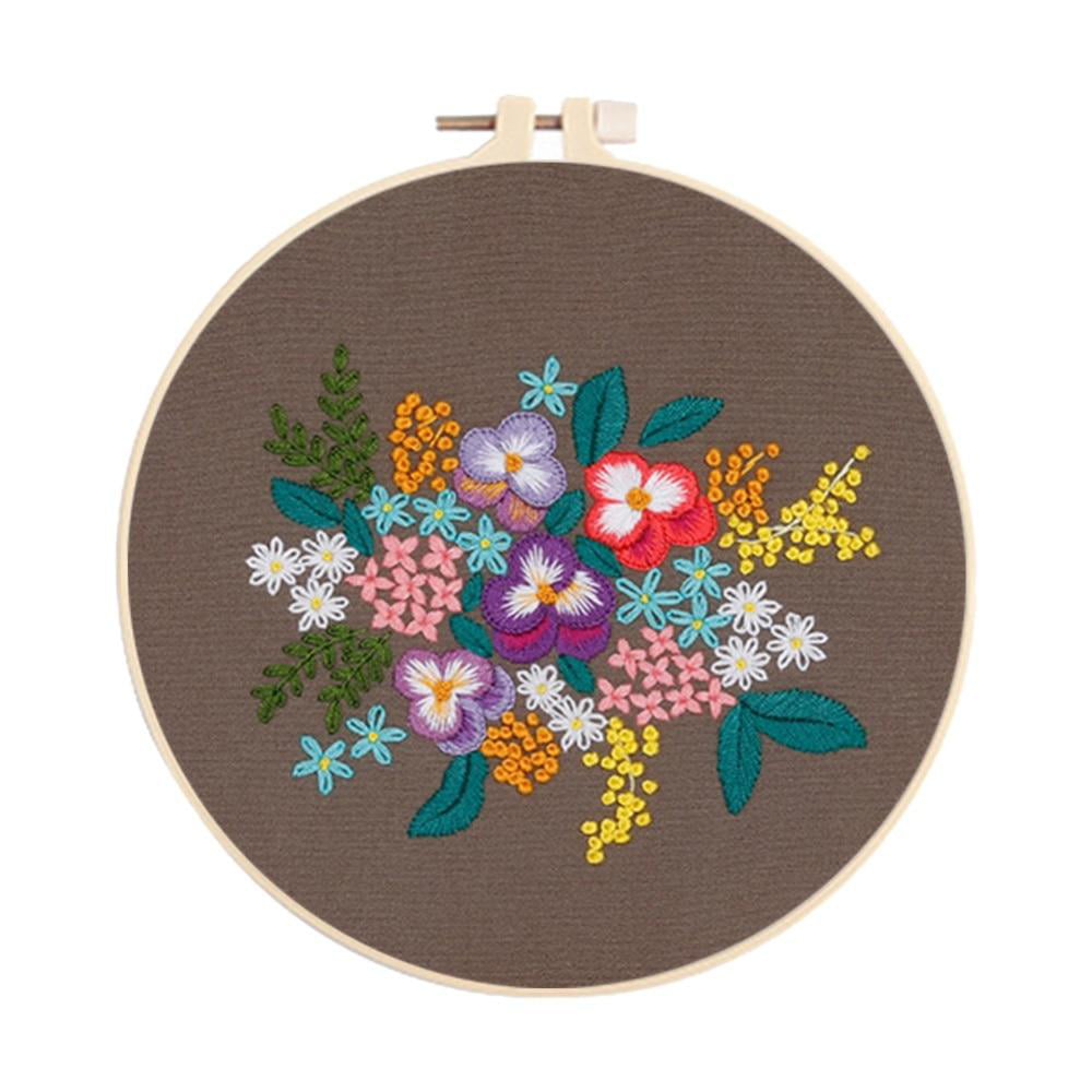 Embroidery Hoop Embroidery Kit Color Threads and Tools Kit for Home Decor-Flower E Creative Flower Hand Embroidery Cross Stitch Starter Needlepoint Crafts Kit with Color Pattern Cloth