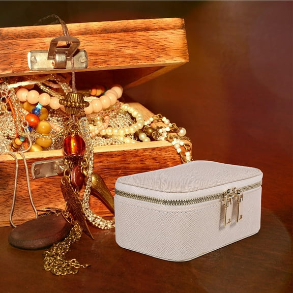 WHAMVOX Travel Jewelry Box Portable Jewelry Case Pu Jewelry Organizer Display Box For Women Girls Necklace Earring Rings Bracelet Beige