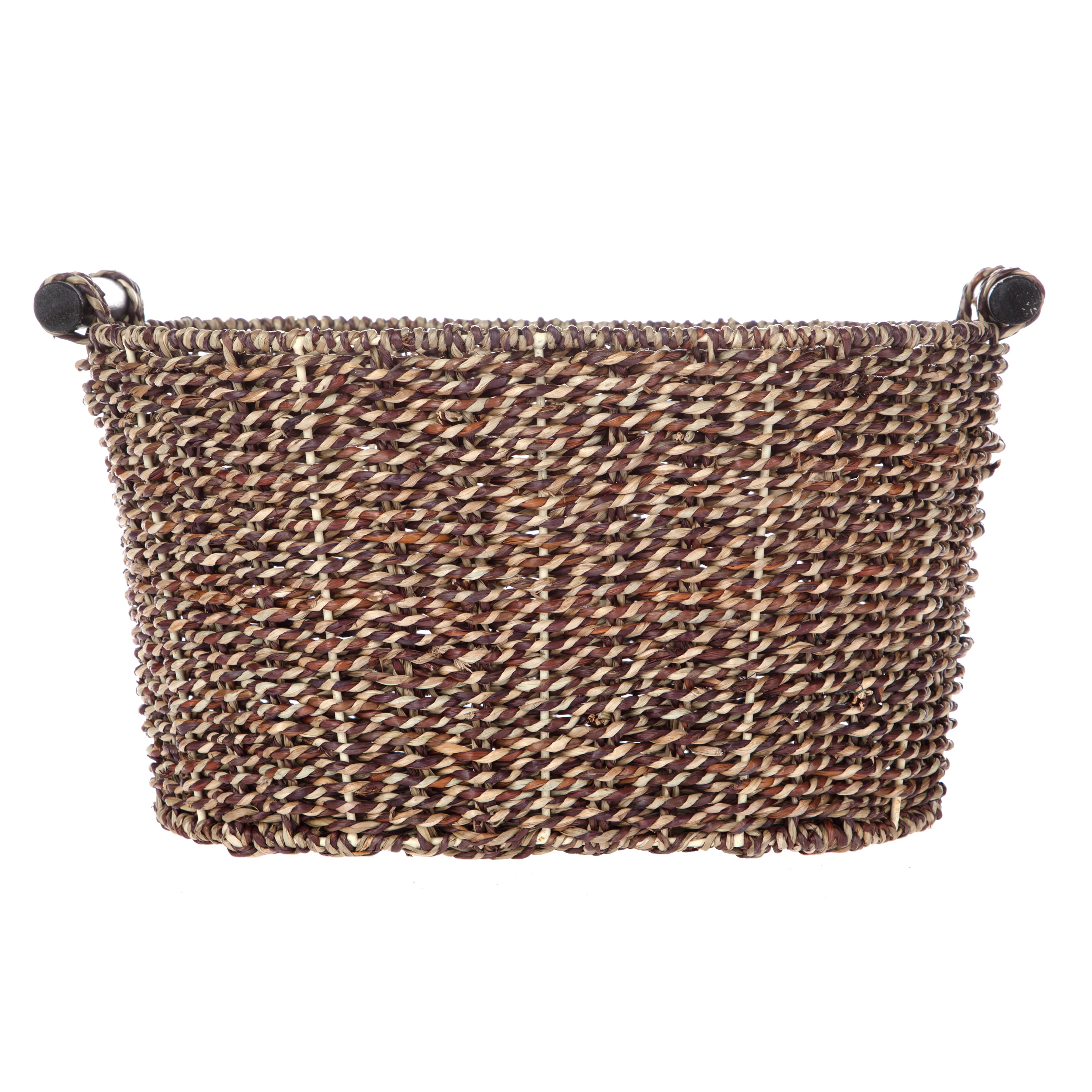 Mainstays Brown Oval 2-Hue Seagrass Storage Basket with Wooden Handles, 8.31 in. x 10 in. x 14.31 in.