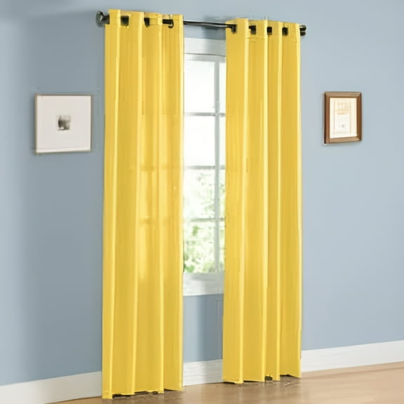 2 PANEL MIRA  SOLID YELLOW SEMI SHEER WINDOW FAUX SILK ANTIQUE BRONZE GROMMETS CURTAIN DRAPES 55 WIDE X 84" LENGTH