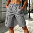 thumbnail image 2 of Women's Cool Silk Cotton Cargo Shorts with Pockets, High Waisted Elastic Waist Knee Length Bermuda Shorts, Casual Outdoor Hiking Jogging Work Shorts | UKHCCC,Gray L, 2 of 7