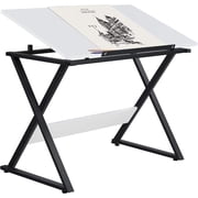 NurtureTail Height Adjustable Drafting Table, Tilting Art Desk with 0-30° Adjustable MDF Top, 30-41" Steel X-Frame Table for Drawing, Crafts & Puzzles, White