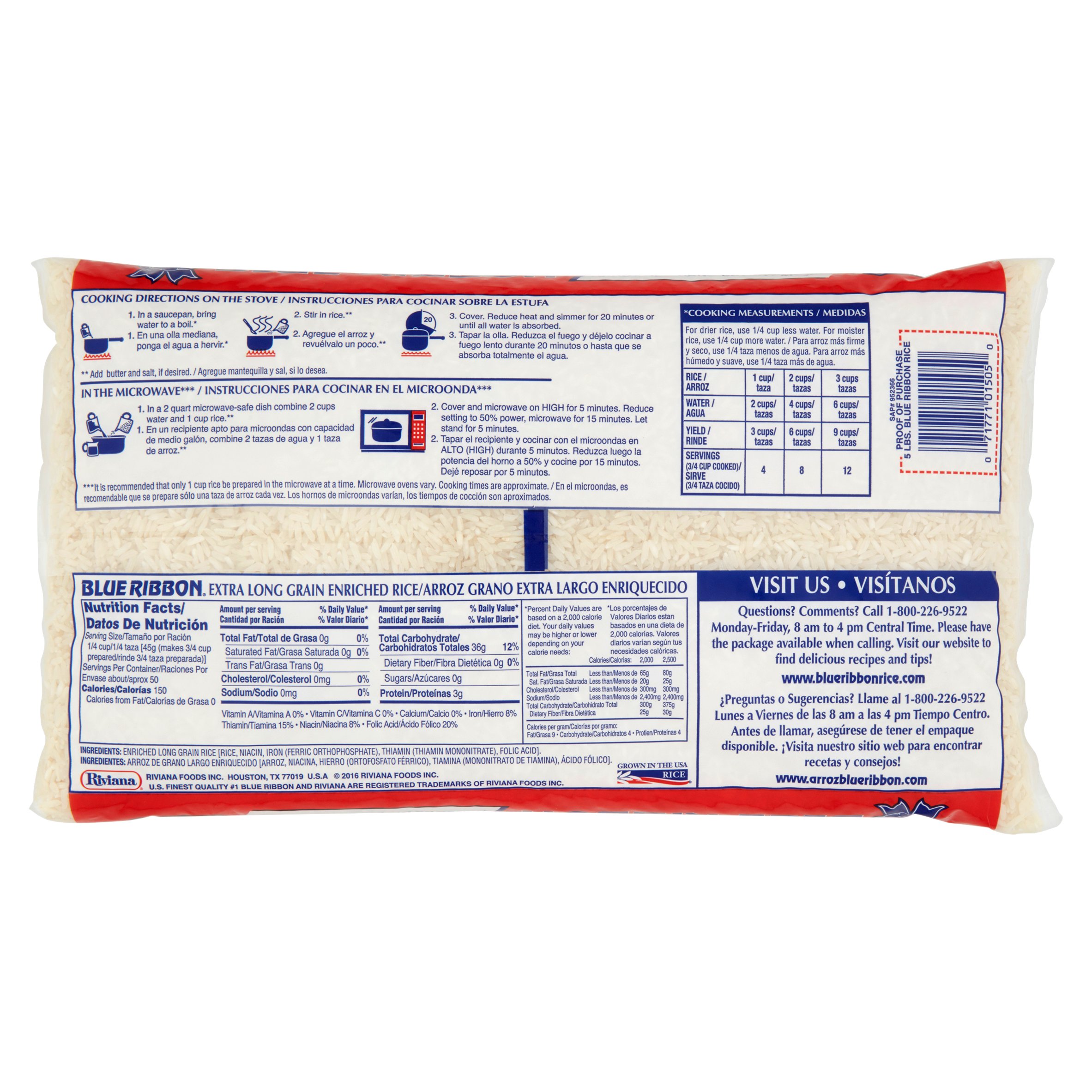 Blue Ribbon White Rice, Extra Long Grain Enriched Rice, 5 lb Bag - image 2 of 5