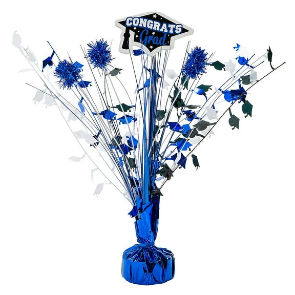 14" Blue Graduation Party Spray-Style Plastic Tabletop Centerpiece