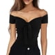 thumbnail image 3 of Blusa de manga corta con hombros descubiertos y lazo frontal para mujer para citas diarias, compras, viajes, negro M, 3 of 6