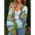 thumbnail image 2 of PUWEI Women's Striped Cardigan Sweaters Long Sleeve Trendy Chunky Knit Color Block Sweater Coat, 2 of 7