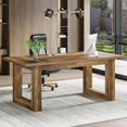thumbnail image 3 of Tribesigns 63-Inch Executive Desk, Modern Wood Computer Desk with Solid Wooden Base, Large Work Table for Home Office or Corporate Use, Brown, 3 of 5