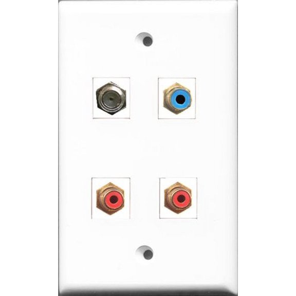 RiteAV - 2 Port RCA Red and 1 Port RCA Blue and 1 Port Coax Cable TV- F-Type Wall Plate