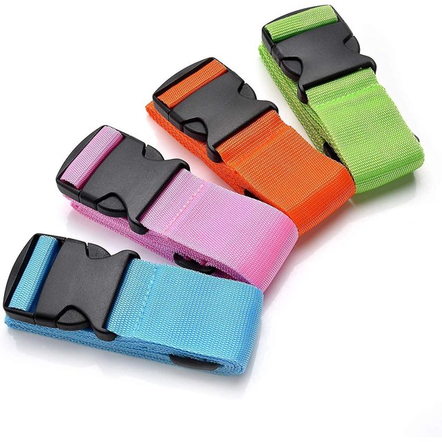 BRILLAR Juego de correas de equipaje coloridas, paquete de 4, cinturones de maleta seguros para viajes, accesorios de equipaje con clip