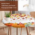 thumbnail image 4 of Fall Orange Pumpkins Round Tablecloth, Fitted Table Cover with Elastic for 55"-60" Round Tables, Thanksgiving Farmhouse Maple Leaf Table Cloth Outdoor Indoor Dinning Party Waterproof Tablecloths, 4 of 7