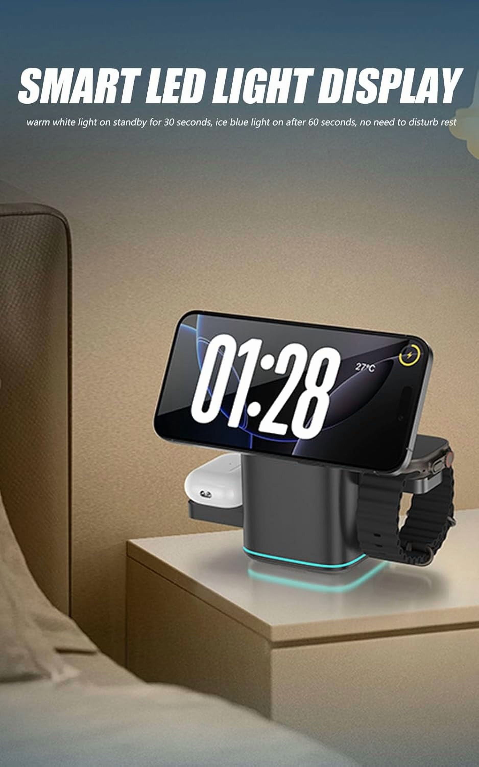 3-in-1 Wireless Charger-Wireless Multi-Device Charging Touch Pop-Up Charging, 15W Fast Charger for iPhone, Samsung, AirPods & Smartwatch | Qi-Certified, Multi-Device Desk Organizer (Black)