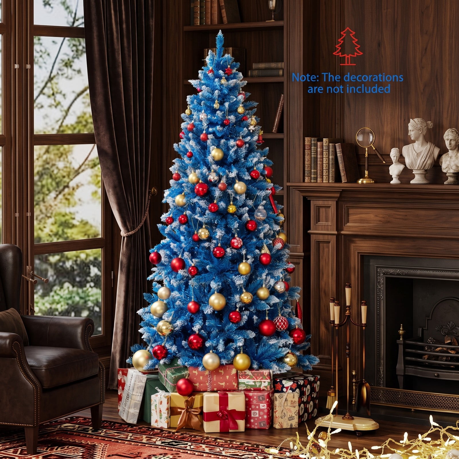 RUIE 6 FT Artificial Christmas Tree, Snowy Blue Pre-Lit Xmas Tree with 767 Branch Tips, 270 Warm White LED Lights, 8 Modes, Foldable Metal Stand for Indoor, Blue