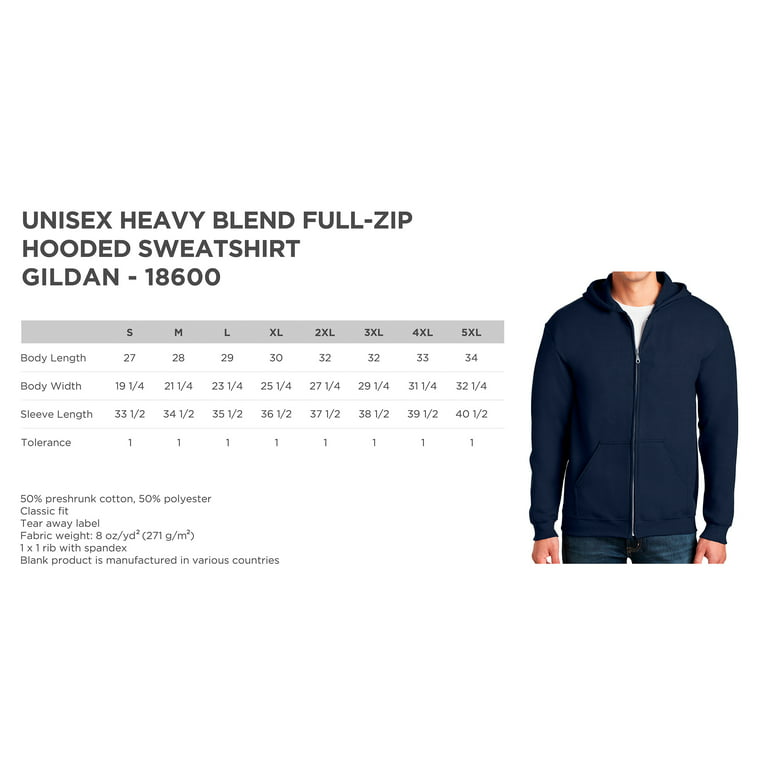 Gildan Unisex Heavy Blend Full-Zip Hooded Sweatshirt 18600 - Men Women  Unisex Classic Zip-Up Front Pockets Tee S M L XL 2XL 3XL for Mens Ladies  Gift 