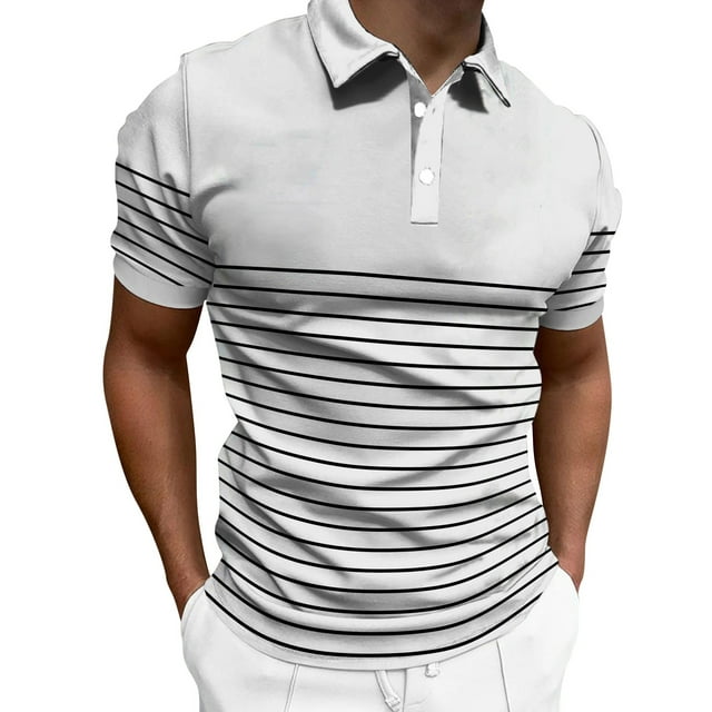 Chemise Rayée Décontractée Mode pour Hommes Chemise de Base Imprimé Numérique Bouton Col à Revers Manches Courtes T-Shirt Grande Taille pour Hommes Tee-Shirts de Nuit pour Hommes Long
