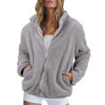 thumbnail image 2 of Uooqdmx Fleece Jacket Women, Sherpa Jacket Women, Zip Up Jackets for Women, Fuzzy Winter Warm Zip Up Soft Outerwear, Teddy Jacket Women, Gray 5XL, 2 of 8