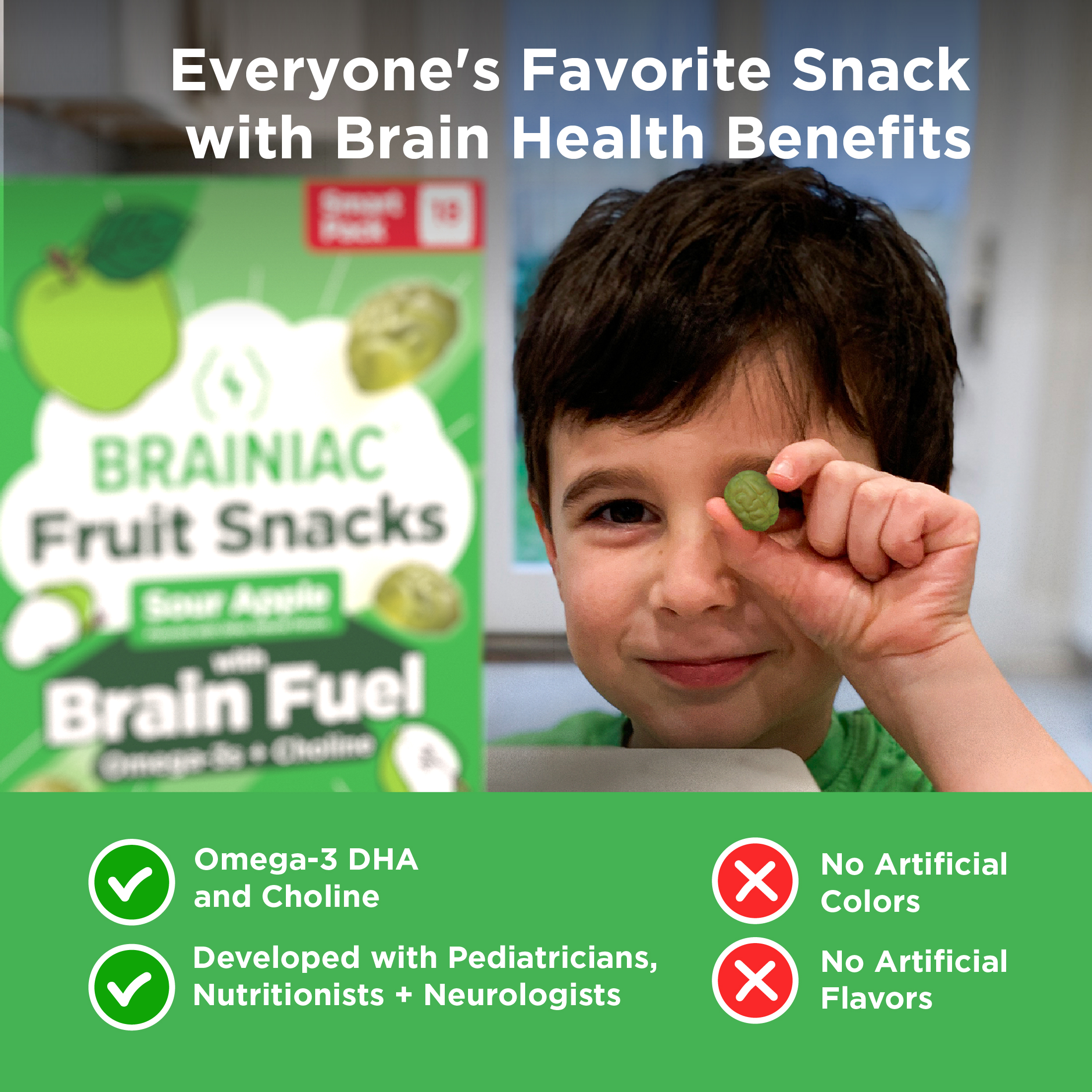 Brainiac Fruit Snacks with BrainPack, 'Mega Apple Flavor, 72 Count
